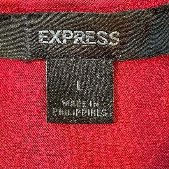 Express Solid Red 3/4 Quarter Sleeve V Neck Tie Up Back Soft Peplum Blouse L - Picture 3 of 10